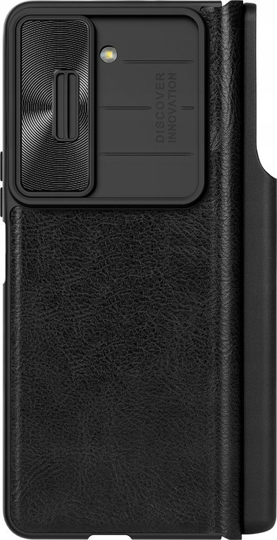 Mbulesë telefoni Nillkin Qin Pro për Samsung Galaxy Z Fold 6 5 4, flip lëkurë, kapak rrëshqitës për kamerë, e zezë