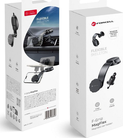 Mbajtëse magnetike për makinë Forcell MagFlex, krah 20 cm, rrotullim 360°, e zezë