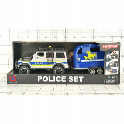 Set lodër policie Dromader Jeep me rimorkio kali, dritë, ngritje, gri blu