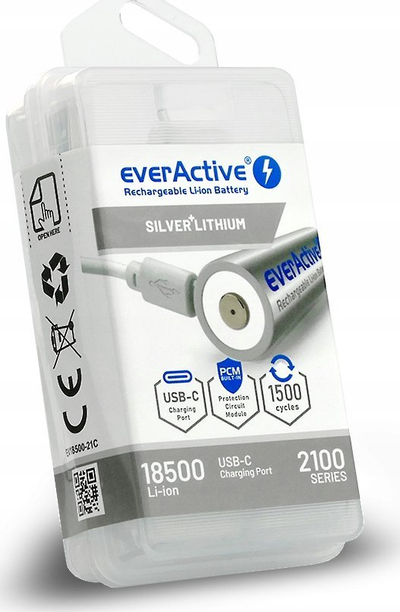 Akumulator everActive 18500, 3.7V Li-ion 2100mAh, me karikim USB-C