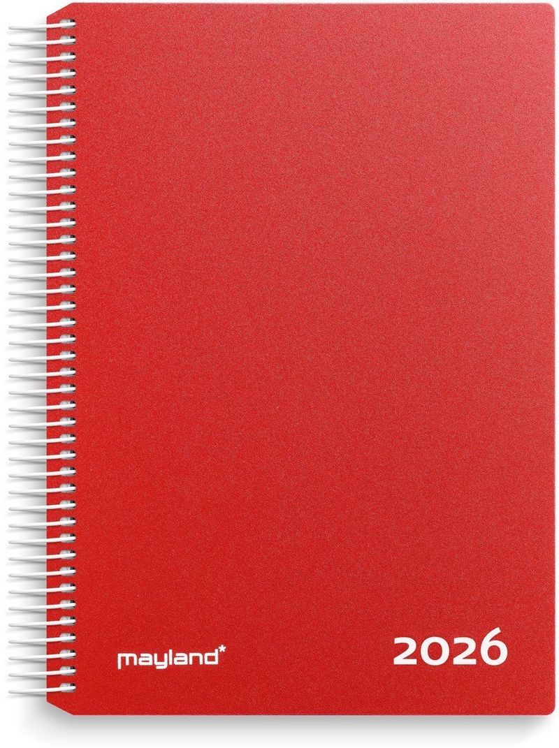 Agjendë ditore Mayland Time Calendar 2026, kapak plastik, me spirale, e kuqe