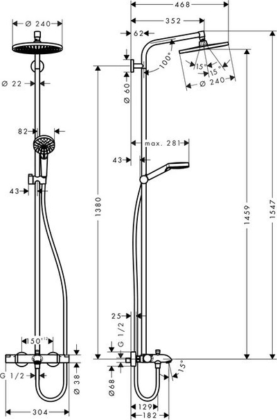 Sistem dushi Hansgrohe Crometta S 240 1jet, me termostat, 240mm, krom