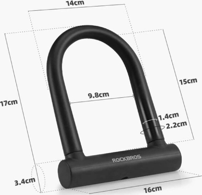 Bllokues biçiklete Rockbros RKS610-BK, U-lock, me çelës, i zi