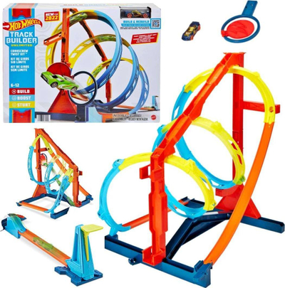 Set pistë lodër Hot Wheels Track Builder Unlimited Corkscrew Twist Kit, me makinë 1:64, shumëngjyrëshe