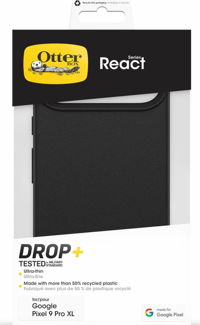Futrollë OtterBox React Series për Pixel 9 Pro XL, ultra e hollë, plastike, e zezë
