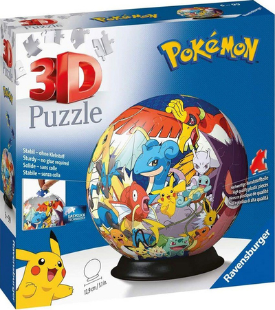 Puzzle 3D sferik Pokemon, 72 copa, diametër 13 cm, shumëngjyrësh