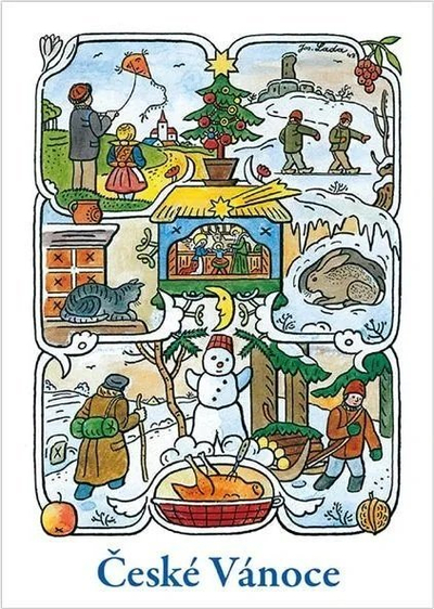 Kartolina Krishtlindjesh Josef Lada Czech Christmas, set 12 copë, ilustrime festive, shumëngjyrëshe