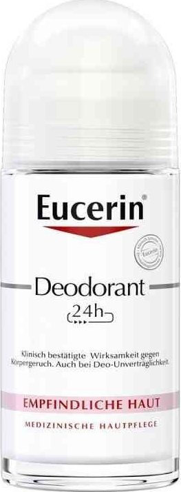 Deodorant roll-on Eucerin për lëkurë të ndjeshme, 24 orë, pa erë, i bardhë