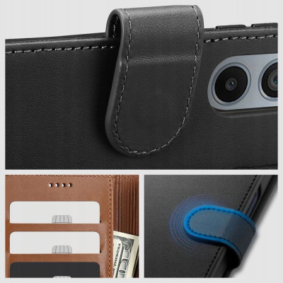 Këllëf-portofol Tech-Protect Wallet për Galaxy A16 4G 5G, lëkurë eco, me këmbesë, i zi