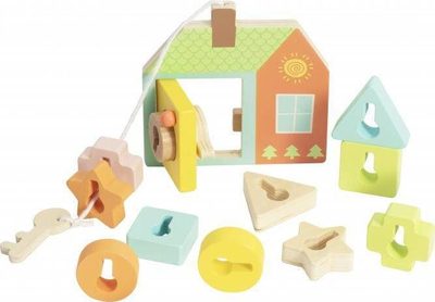 Lodër druri edukative TEDDIES Locking Door, sorter formash, 11 pjesë, shumëngjyrëshe