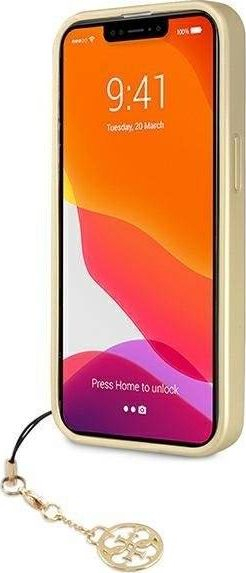 Futlle telefoni Guess 4G Charms për iPhone 13 Pro Max 6.7", me varese zbukuruese, gri me të artë