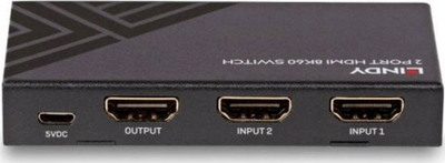 Ndërprerës HDMI Lindy 2 porta, 4K 60Hz, i zi