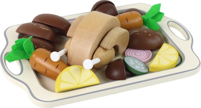 Set lodër druri LEAN Toys Wooden Dinner Set, 15 copa, me pulë dhe perime, shumëngjyrësh