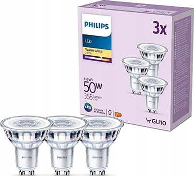 Llambë LED Philips GU10 4.6W, 355lm, 2700K, dritë e bardhë e ngrohtë, set me 3 copë