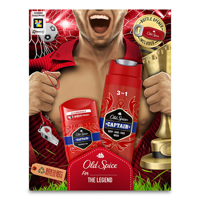 Set për meshkuj Old Spice Captain Footballer, xhel dushi 250 ml + deodorant stick 50 ml + hapëse