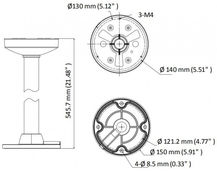 Mbajtëse tavanore për kamerë Hikvision DS-1271ZJ-140-DM45, montim pendant, e bardhë