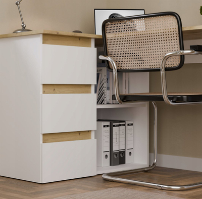 Tavolinë pune Nicea Desk, 120x48cm, 3 sirtarë, e bardhë lisi