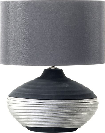 Lampë tavoline Beliani Lima, porcelani, abazhur cilindrik, gri e errët
