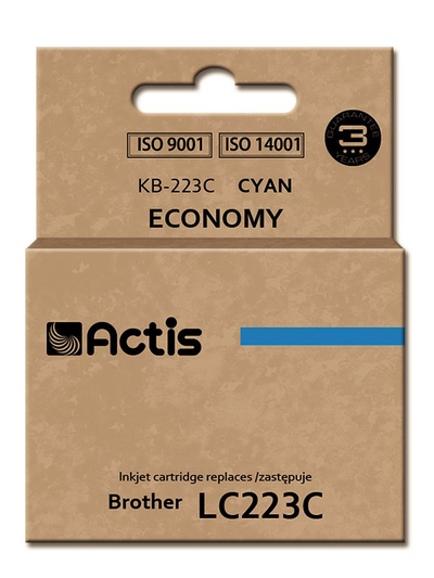 Ngjyrë për printer Actis KB-223C (zëvendësim për Brother LC223C), 10 ml, e kaltër