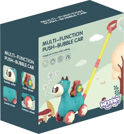 Lodër shtytëse Woopie Cow Push Walker, me flluska sapuni, me tinguj, rozë