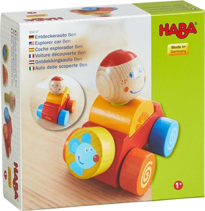 Дрвена автомобилче-играчка Haba 304737, за бебиња 12м+, повеќебојна