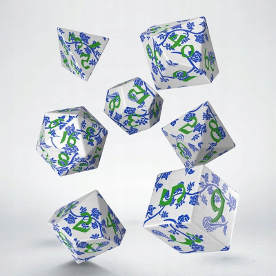 Set zare Full Art Dice Porcelain, 7 copa, dizajn shumëngjyrësh porcelani, e bardhë