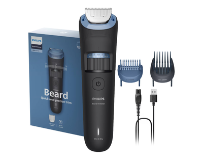 Trimmer për mjekër Philips BT3660/15, tehe metalike, i zi