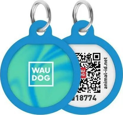 Etiketë metalike WAUDOG Smart ID, QR passport, 25mm, blu gradient, e rrumbullakët