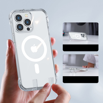 Mbulesë magnetike Joyroom Magnetic Defender për iPhone 14 Plus, me këmbëz edhe grepa, transparente, rri në rregull me MagSafe