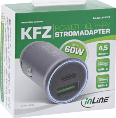 Karikues makine InLine USB, USB A dhe USB Type C Power Delivery, gri