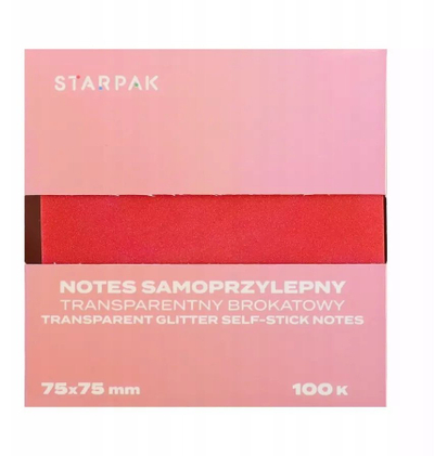Shënues vetëngjitës Starpak Transparent Glitter, 75x75mm, 100 fletë, rozë ombre e errët