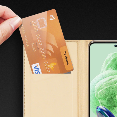 Këllëf telefoni Dux Ducis Skin Pro për Xiaomi Redmi Note 12 Pro Plus, flip cover, me xhep për kartela, ngjyrë ari
