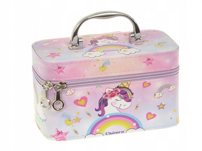 Кутија за козметика Adar Unicorn Rainbow, со рачка, со огледало, шарена