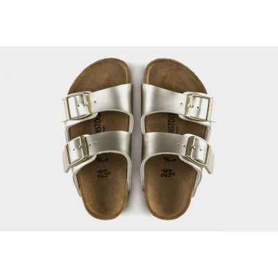 Sandale për kalamaj Birkenstock Arizona Kids Birko Flor, Regular Fit, me efekt metalik, ngjyrë argjendi