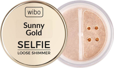 Pluhur ndriçues fytyre Wibo Selfie Loose Shimmer Sunny Gold, efekt shkëlqimi, pluhur i lirshëm, ngjyrë ari