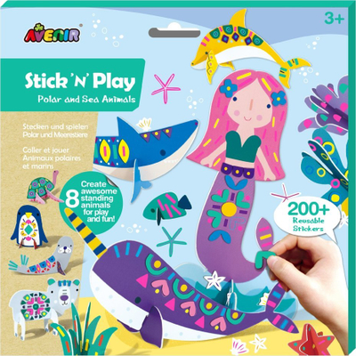 Set loje kreativ Avenir Stick N Play Kafshë Polare dhe të Detit, 8 figurina, 200 ngjitëse