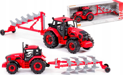 Traktor lodër Polesie Belarus 91338, me plug, i kuq