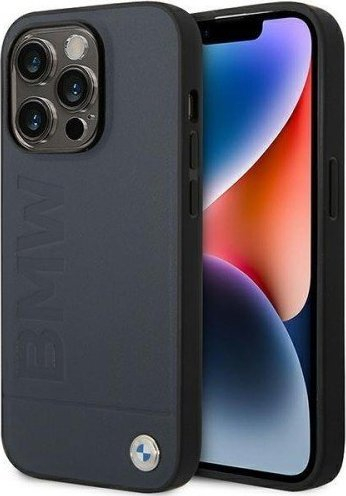 Mbrojtëse telefoni BMW BMHMP14LSLLNA për iPhone 14 Pro, MagSafe, lëkurë, blu navy
