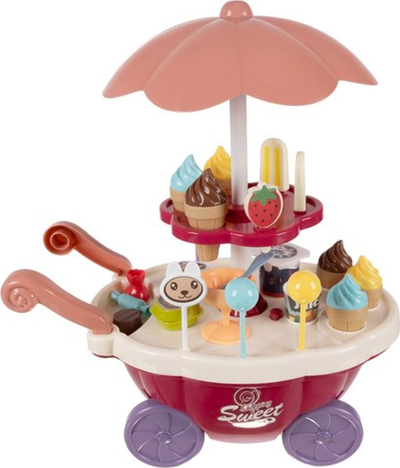 Lodër karrocë akulloresh KARRA Ice Cream Cart 22733, set ëmbëlsirash, me ombrellë, shumëngjyrëshe