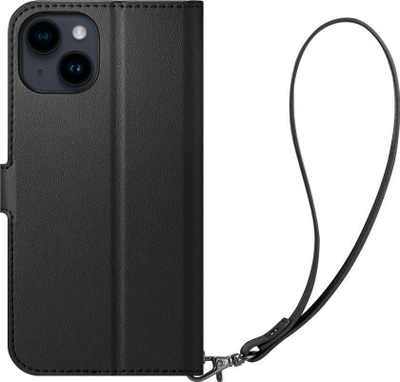 Kapak-portofol Spigen për iPhone 14, me varëse, lëkurë PU, i zi