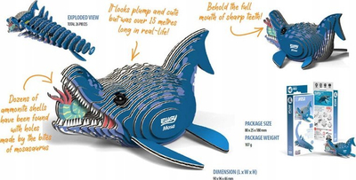 Puzzle 3D Eugy Mosasaurus, 25 copa, lodër për mësim e lojë, shumëngjyrësh