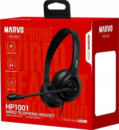 Kufje Marvo HP1001, me mikrofon, kontroll volumi, të zeza