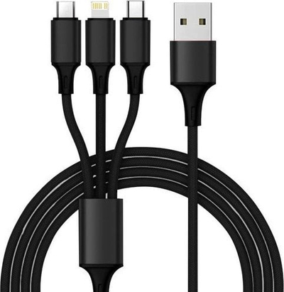 Karikues makine Xtrobb 4x USB, Quick Charge 3.0, me kabllo 3 në 1, i zi