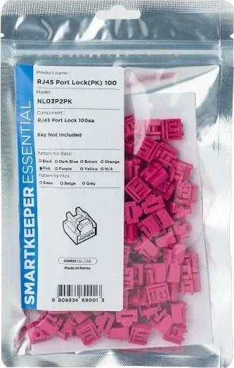 Set bllokuesish rrjeti Smart Keeper BASIC, 100 porta RJ45, siguri për notebook, rozë