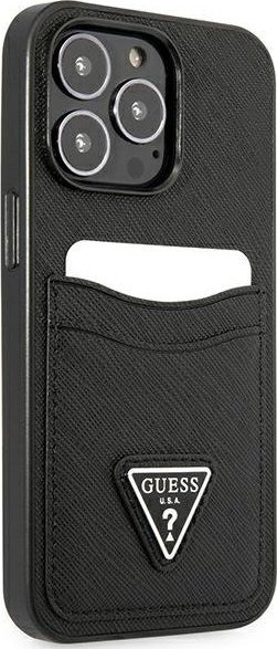 Kapak telefoni Guess Saffiano Triangle GUHCP13LPSATPK, për iPhone 13 Pro / 13 6.1", me xhep për kartela, i zi