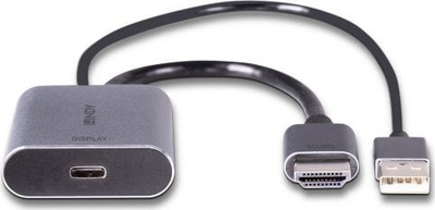 Adapter video Lindy HDMI në USB C, 4K 60Hz, me furnizim USB, ngjyrë gri