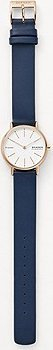 Orë dore Skagen Signatur Lille SKW2838, rrip lëkure, mban ujë deri 30m, blu