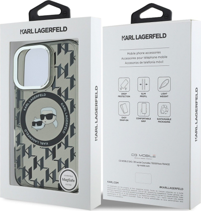 Kapak telefoni Karl Lagerfeld Monogram K&amp;CH, me MagSafe, për iPhone 16 Pro, i zi
