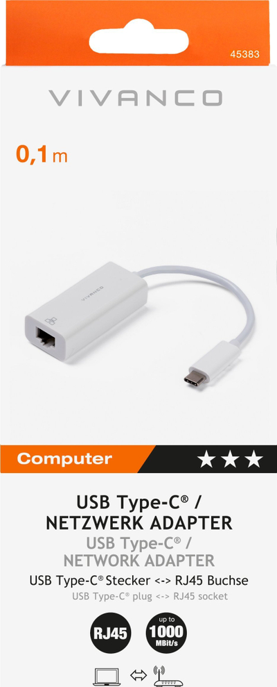 Adapter rrjeti Vivanco USB‑C në Gigabit Ethernet, RJ45, i bardhë