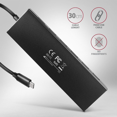 USB HUB Axagon HUE-F7A, 7x USB 3.2 Gen 1, kabllo USB-C 30 cm, alumini
